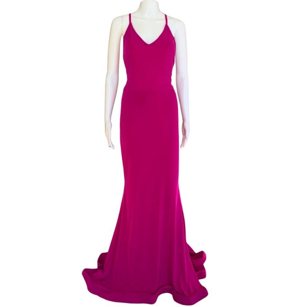 Issue Ruched Open Back Sleeveless Gown Fuchsia Pink Size M NWT